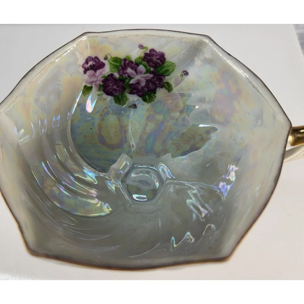 Vintage Royal Sealy China Japan‎ Footed Tea Cup & Saucer Opalesant Pink Purple